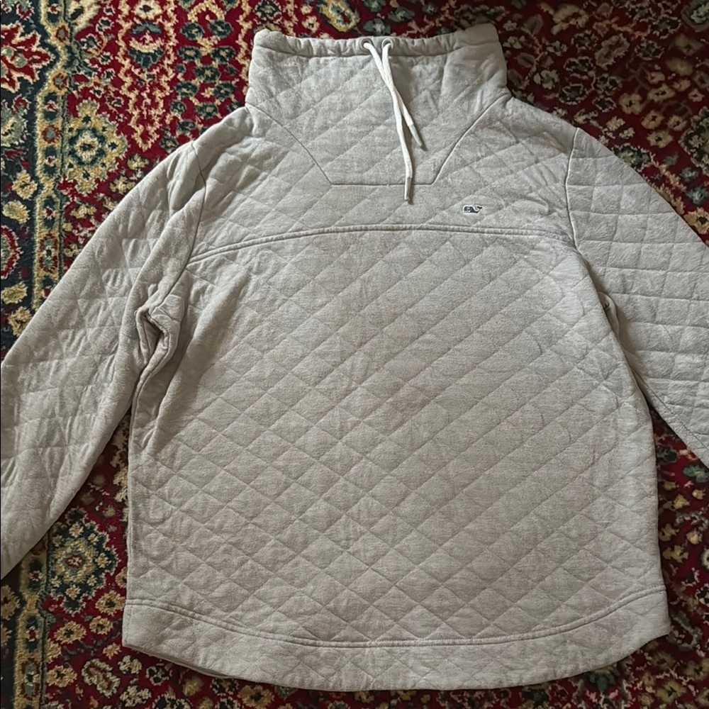 Vineyard Vines Gray Cowl Mock Neck Quilted Pullover 